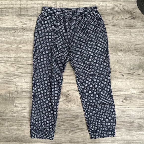 Madewell Navy Blue White Viscose Elastic Waist Dot Pattern Pant Sz S - Picture 1 of 7